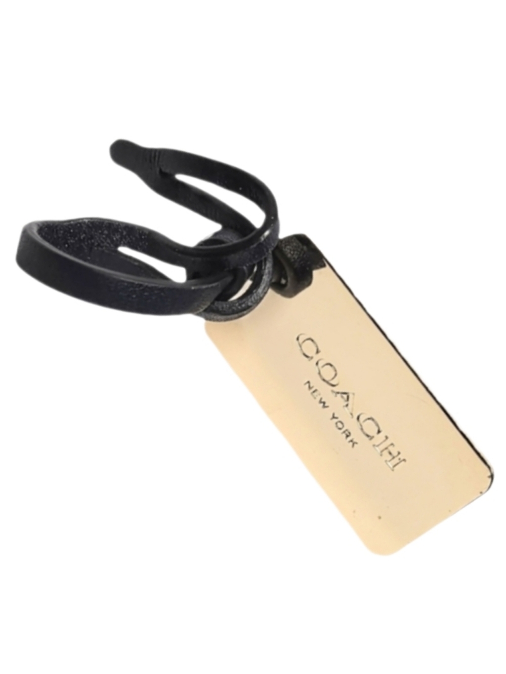 😍 Coach NY Gold Metal Brass Dark Navy Leather Hangtag Bag Charm Fob Keychain